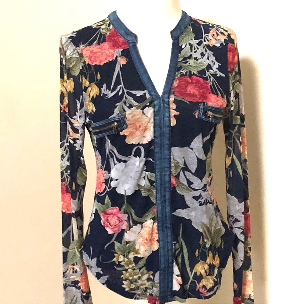 Michel Floral And Denim Top